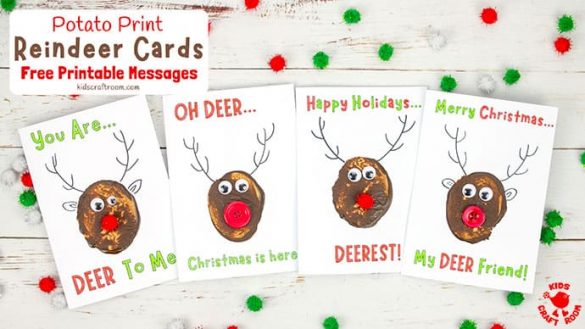 Potato Print Reindeer Christmas Cards With Printable Messages