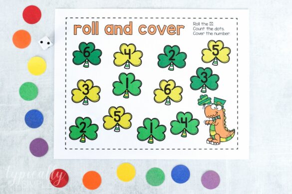 St. Patrick’s Day Math Printable: Roll and Cover Shamrocks