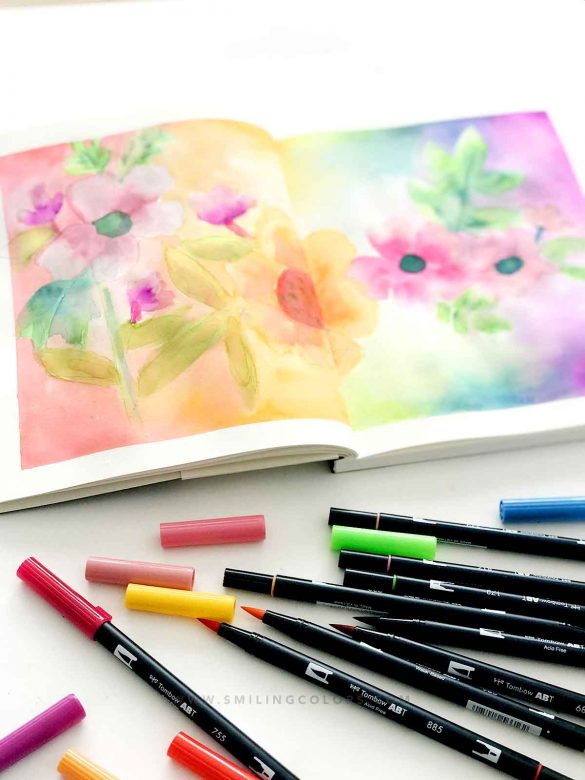 Rainbow Floral Watercolor Sketchbook Page Tutorial