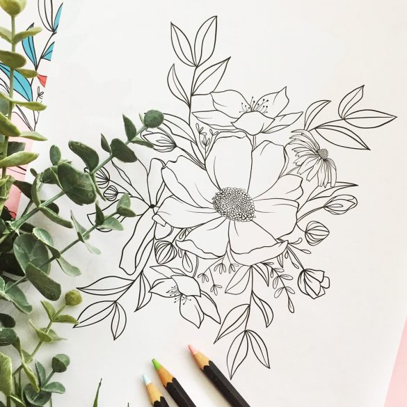 Coloring Page For Adults – Floral Bunch