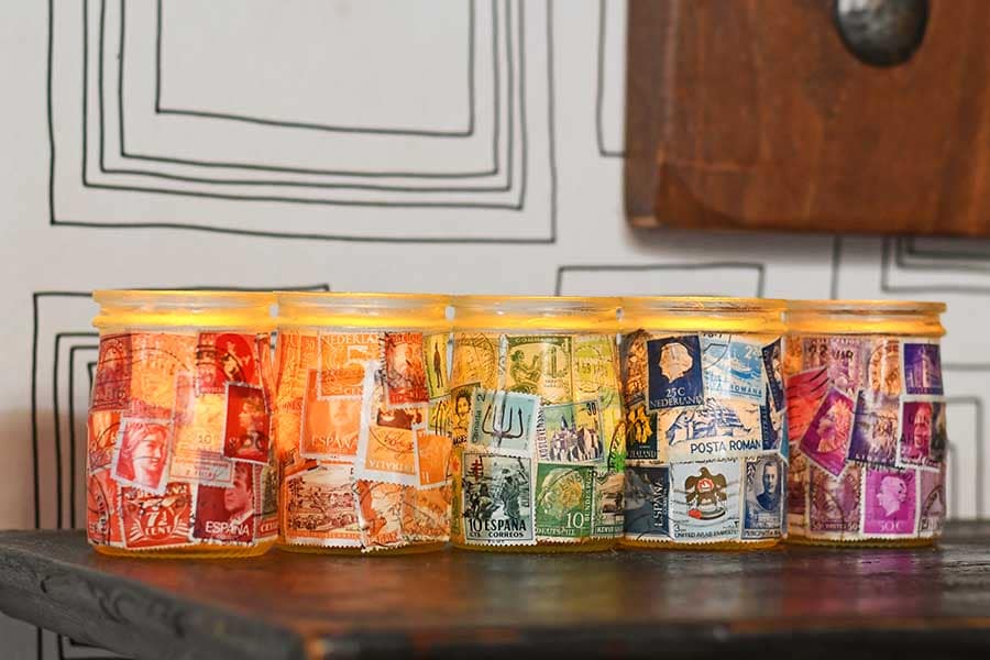 How To Make Postage Stamp Decoupage Jar Tea Lights