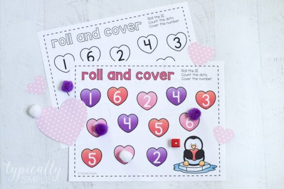 Valentine’s Day Math Printable: Roll and Cover Hearts