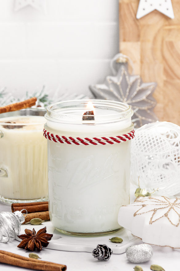 DIY Chai Eggnog Soy Candle with Wooden Wick