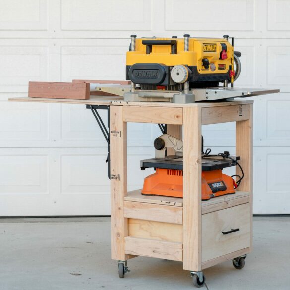 DIY Planer Stand with Storage and Folding Outfeed Table