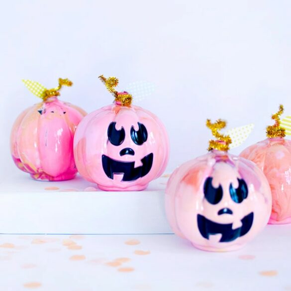 DIY Pink Marbled Pumpkins with Paint