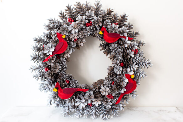 Gorgeous DIY Pinecone Wreath with Cardinals