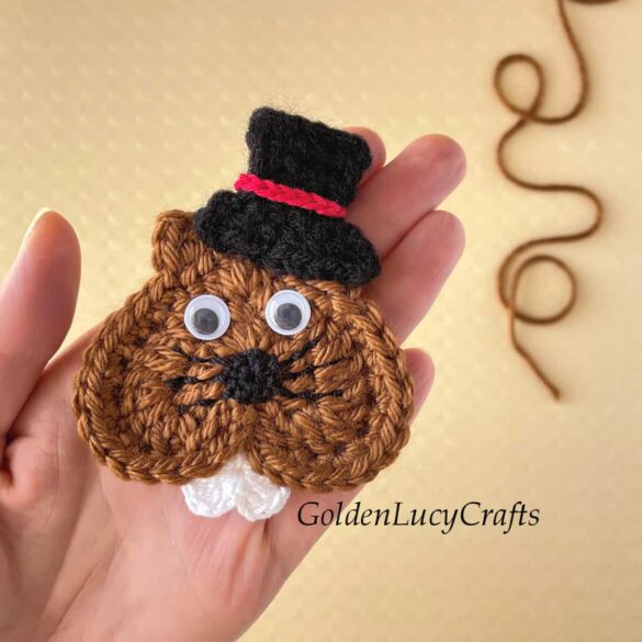 Crochet Heart Groundhog Applique