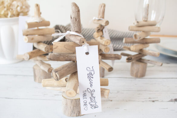 Mini Driftwood Trees as Winter Wedding Favors