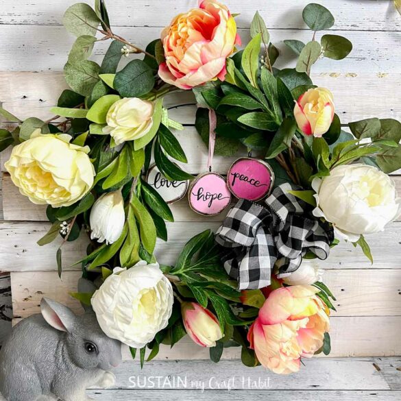 How to Make a Spring Wreath using Dollar Store Peony Flowers