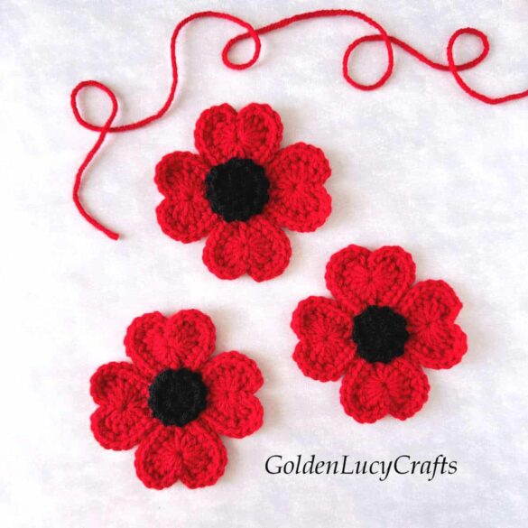 Crochet Heart Poppy Flower