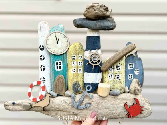 Colorful Beachy Driftwood Village Craft