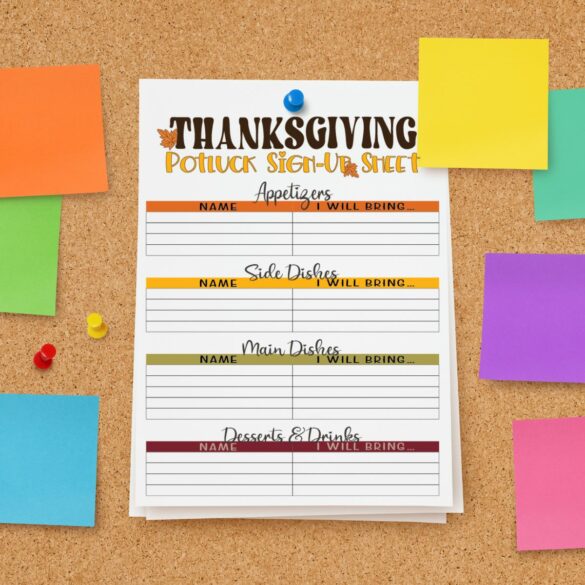 FREE Thanksgiving Potluck Sign Up Sheet & List Printables!