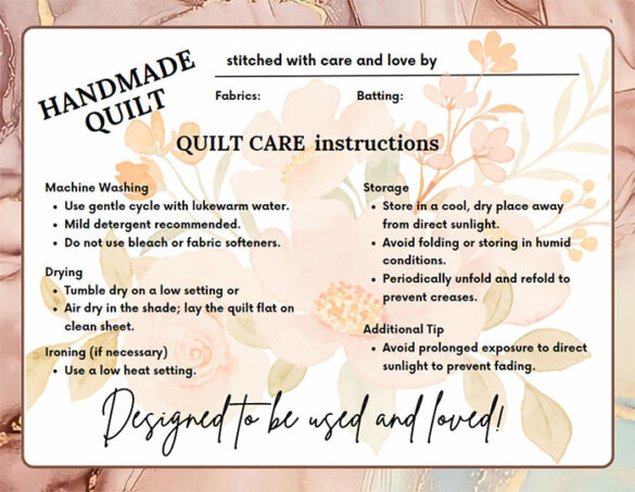 Printable Quilt Care Instructions
