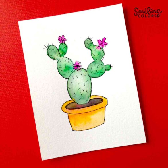 Simple Cactus Drawing In A Pot