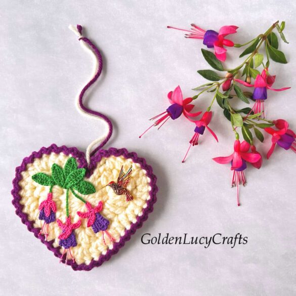 Crochet Fuchsia Heart Ornament